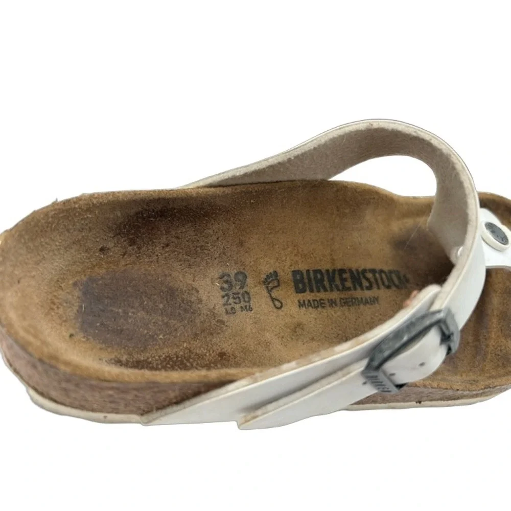 Birkenstock Gizeh Sandals Women's Size 39 US 8 White Birko Flor Thong Cork